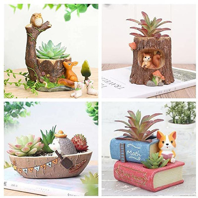RNV flower_pot Plant Container Set(Pack of 4, Poly-Resin)