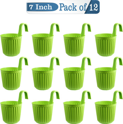 Zobby High Quality Plastic Hook Railing Pots / Hanging Plant Container Set(Pack of 12, Plastic)