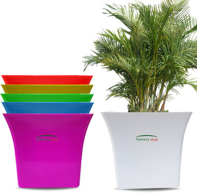 Nursery Hub (Pack of 6) Decorative Square Design 19cmx19cmx17cm Planters Pots Plant Container Set(Pack of 6, Plastic)