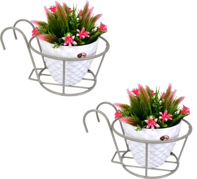 D&V ENGINEERING Hanging Flower Pot Holder | Railing Plant Stand for Balcony & Garden Décor Plant Container Set(Pack of 2, Metal)