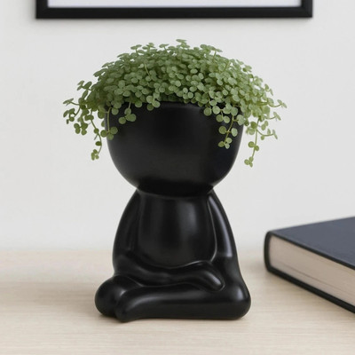 kaazamart Unique Human shaped indoor pot in elegant black | Suit for office and living. Plant Container Set(Ceramic)