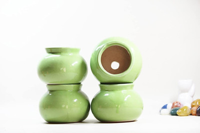 Polygon Green Handmade Ceramic Design Matki Pot Set (7x7x7cm)- 4Pieces Plant Container Set(Pack of 4, Ceramic)