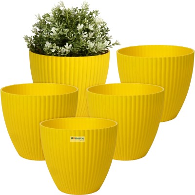 HOMESTIC Plastic Flower Pots for Indoor|Outdoor|Mega Flower Pot|6 Inch|Pack of 5|Yellow Plant Container Set(Pack of 5, Plastic)