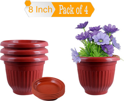 Zobby Flower Pots for Home/Office/Table/Garden/Balcony Decoration (With Plate) Plant Container Set(Pack of 4, Plastic)
