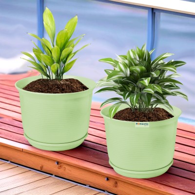 HOMESTIC Plain Sawera Flower Pot for Home with Tray|10 Inch|Pack of 2|Light Green Plant Container Set(Pack of 2, Plastic)