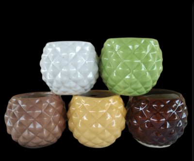 ShagunFarm set of 5 ceramic diamond ball pots with drainage hole Plant Container Set(Pack of 5, Ceramic)