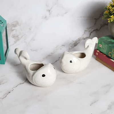 Jimkia Handmade Ceramic Planter Pot Fish Shape For Garden White Color (Without Plant) Plant Container Set(Ceramic)