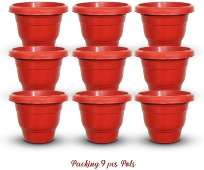 prozee Flower Pot 8inch indoor/outdoor Plastic Gamla for Balcony Terrac Plant Container Plant Container Set(Pack of 9, Plastic)