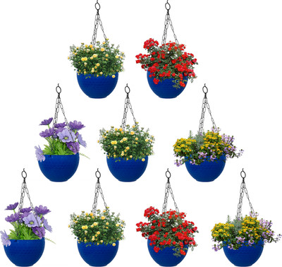 Zobby Hanging / Hooked Flower Pots for Home, Terrace, Balcony, Garden Decoration Plant Container Set(Pack of 9, Plastic)