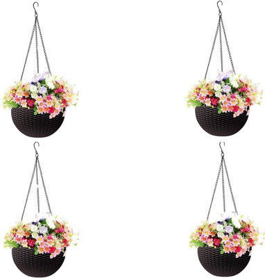 blooming furnancy Plastic Grow Planter Woven Hanging FlowerPot with Chain Hang Plastic Poti162 Plant Container Set(Pack of 4, Plastic)