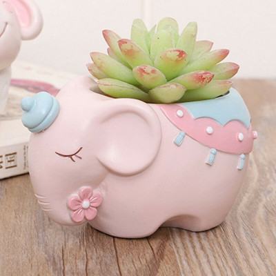 Sovincraft Pink Elephant Resin Flower Pot and Pen holder Plant Container Set(Poly-Resin)