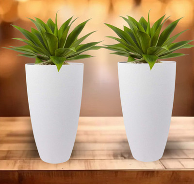 BloomBins BLESSEDVIBES Plastic Tower Pot 8 inch Flower Pot for Home office Garden Balcony Plant Container Set(Pack of 2, Plastic)