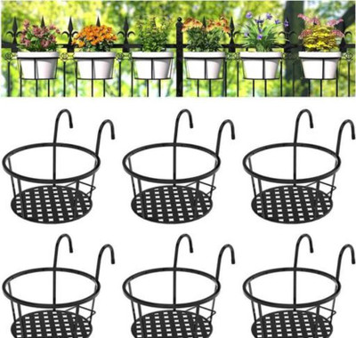 ArsAnabi Metal Railing Hanging Basket -set of 6 use for balcony , gardens area JALI Plant Container Set(Pack of 6, Metal)