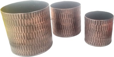 AFDECOR Copper Antique Metal Planter Set (Set of 3 Plant Container Set(Pack of 3, Metal)