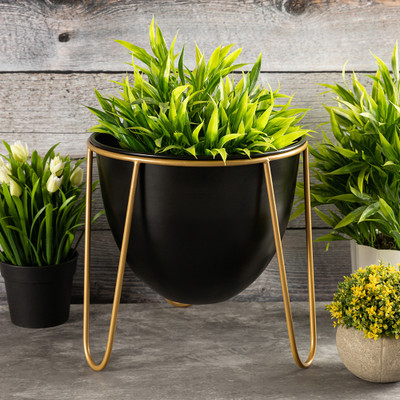Metalsmith Elegant Table Planter With Stand For Indoor Plants And Flowers (Std, Pack Of 1) Plant Container Set(Metal)