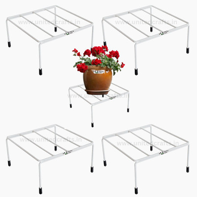 United Crafts Elio Round Pot Stand/High-Quality Stands (White) Heavy & High Quality Plant Container Set(Pack of 5, Metal)