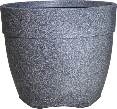 UGAOO Barca Round Planter for Home & Balcony Garden (Large, Grey Stonefinish) Plant Container Set(Plastic)