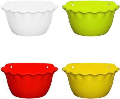 Garden's Need 5.11-Inch Scalloped Wall Hanging Planters | Set of 4, Multicolor Plant Container Set(Pack of 4, Plastic)