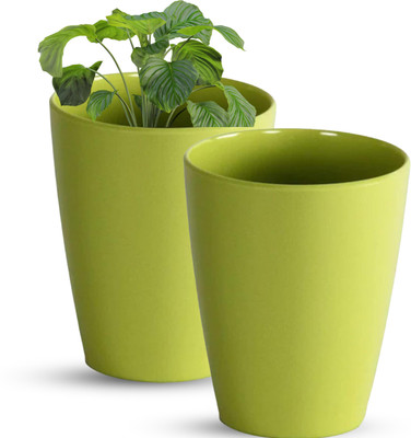 Muddstyles Plastic Tower Pot 14 inch Green Flower Pots for Home Office Garden Balcony Plant Container Set(Pack of 2, Plastic)