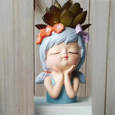SR JAANVI COLLECTION Cute Girls Succulent Flower Pots Grey Plant Container Set(Poly-Resin)