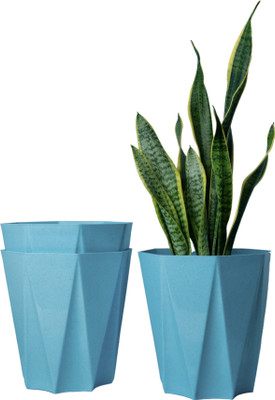 UBBISKART 10 Inch dyna pot (BLUE ,3PCS) Flower Pot for Home, Indoor & Outdoor Gamla Plant Container Set(Pack of 3, Plastic)