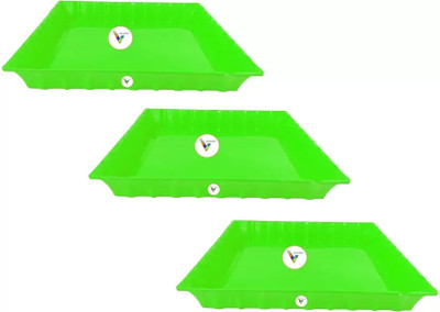 VINSHRA Square Bottom Tray For Planter Flower Pot/Garden/ Green, Pack of 3 Pieces Plant Container Set(Pack of 3, Plastic)