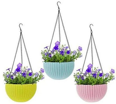 Besttrader 6 inches Plastic Woven Design Hanging Euro Planter Basket for Indoor and Outdoor Plant Container Set(Pack of 12, Plastic)