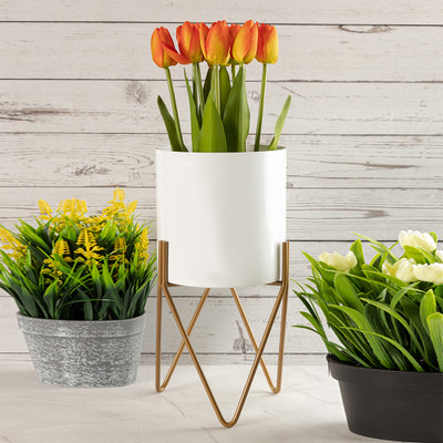 Metalsmith Elegant Table Planter With Stand For Indoor Plants & Flowers (Small, Pack Of 1) Plant Container Set(Metal)