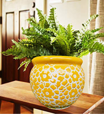 Niyara Yellow Drop Texture ceramic planters pot size -8 inches Plant Container Set(Ceramic)
