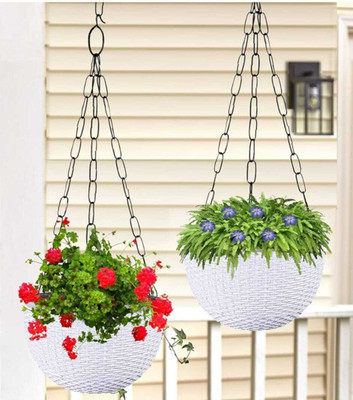 jaiveertraders pack of 2 white uro hanging basket Plant Container Set(Pack of 2, Plastic)