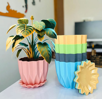 KITCHKART Smart Buy Flower pots With Tray Plant Container Set(Plastic)
