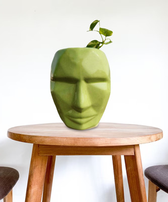 sharma Ceramic Green Robot Face Shape Planter Without Plant For Home/Office Decor Plant Container Set(Ceramic)