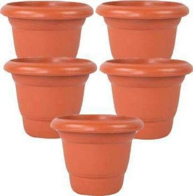 Besttrader 8-inch (Pack of 5) Gardening Flower Pots Garden, Indoor/Outdoor Brown Planters Plant Container Set(Pack of 5, Plastic)