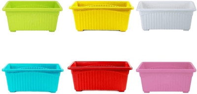 RSAL Rectangular Plastic Pots for Plants, Jupiter Flower Pots for Home Plant Container Set(Pack of 6, Plastic)