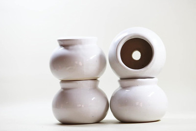 Pots & Plants Handmade Ceramic Design Matki Pot Set (7 cm x 7 cm x 7 ) - 4 Pieces (White) Plant Container Set(Pack of 4, Ceramic)