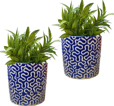GPT Blue RD Pipe Ceramic Pot GH0022-01_Packof2 Plant Container Set(Pack of 2, Ceramic)