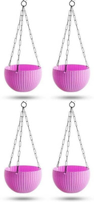 Funtastik 7” EURO POT Woven Design Indoor and Outdoor Hanging Basket (SET OF 4) Plant Container Set(Plastic)