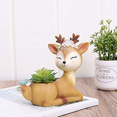 Sovincraft Bird Deer Resin Flower Pot and Pen holder Plant Container Set(Poly-Resin)