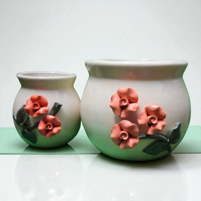 the crockery studio Ceramic Pots Set of 2, 3D Blue Flower Design | Indoor Planter for Home & Office Plant Container Set(Pack of 2, Ceramic)