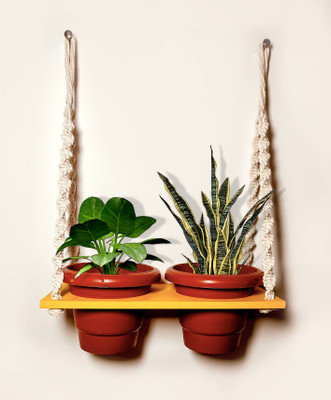 Khush Its Amazing 2 Macrame Knotting Port Self Yellow Plant Container Set(Wood)