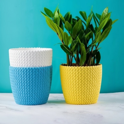 Decorzone 3 Premium Decorative Plastic flower plant pots gamla for home indoor & outdoor Plant Container Set(Pack of 3, Plastic)