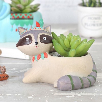 Trikuta Racoon Tribal Resin Flower Pot and Pen holder Plant Container Set(Poly-Resin)