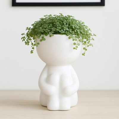 kaazamart Unique Human shaped indoor pot in elegant white | Suit for office and balconies. Plant Container Set(Ceramic)