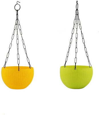 Funtastik Plastic Hanging Euro Basket Planters, Flower Pot with Hanging Chain Plant Container Set(Pack of 2, Plastic)