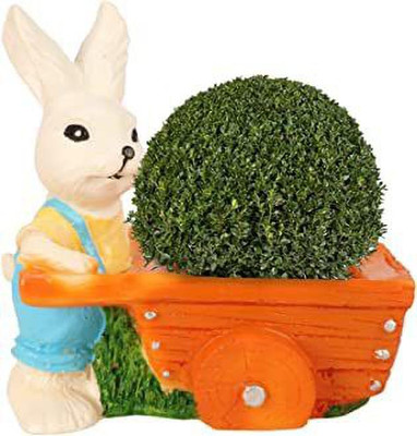Vermartcraft Rabbit Rickshaw Resin Flower Pot and Pen holder Plant Container Set(Poly-Resin)