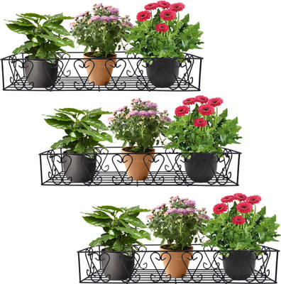 D&V ENGINEERING Railings Pot Stand | Hanging Plant Shelf for Balcony & Garden (Fixed Hanger) Plant Container Set(Pack of 3, Metal)
