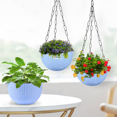 HOMESTIC by Kuber Industries Marble Euro Hanging Flower Pot for Home & Garden|7 Inch|Pack of 3|Blue Plant Container Set(Pack of 3, Plastic)