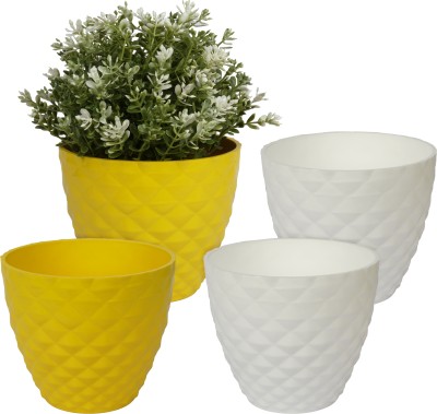 KUBER INDUSTRIES Plastic Flower Pots for Indoor|Outdoor|Diamond Flower Pot|6 Inch|Pack of 4|Multi Plant Container Set(Pack of 4, Plastic)