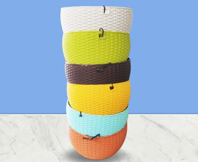 Shubhantraders (Pack of 6) Woven Design Hanging Basket Plant Pots Planters Flower Pots Plant Container Set(Pack of 6, Plastic)