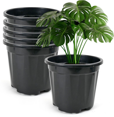 YK PLASTICS 8inch dia-np-black/6pcs, Nursery seedling pot for gardening Plant Container Set(Pack of 6, Plastic)